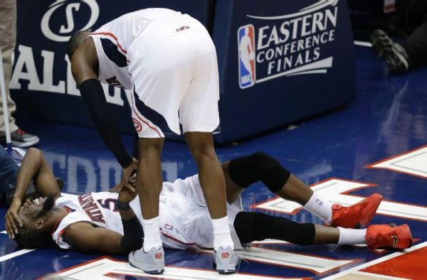 Atlanta Hawks' DeMarre Carroll suffered a knee injury that could not only impact the Eastern Conference Finals, but his career. (AP Photo/David Goldman)